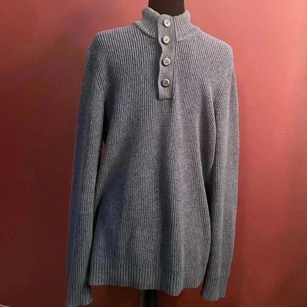 G.H. Bass & Co. Men’s Navy XL Henley Pullover Shearling Neck Sweater